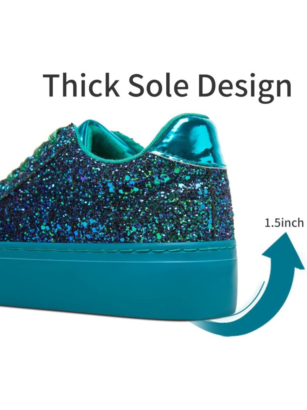 Women's Green Glitter Shiny Sequin Sparkly Bling Thick Sole Walking Sneakers - Picture 6 of 6